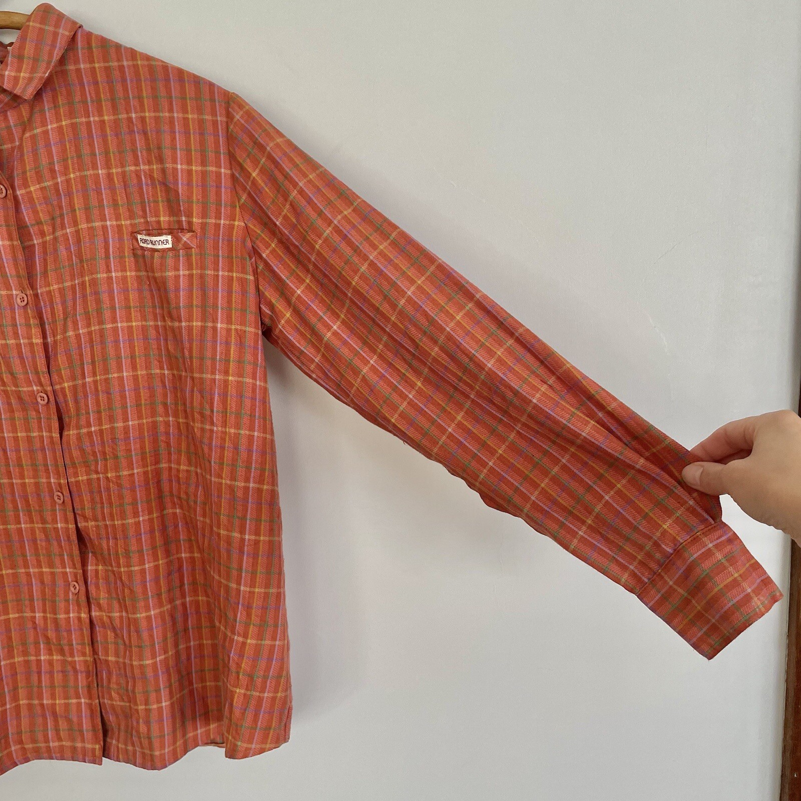 Vintage 80s 90s Road Runner Womens Brown Check Blouse Shirt Top Size Approx. L