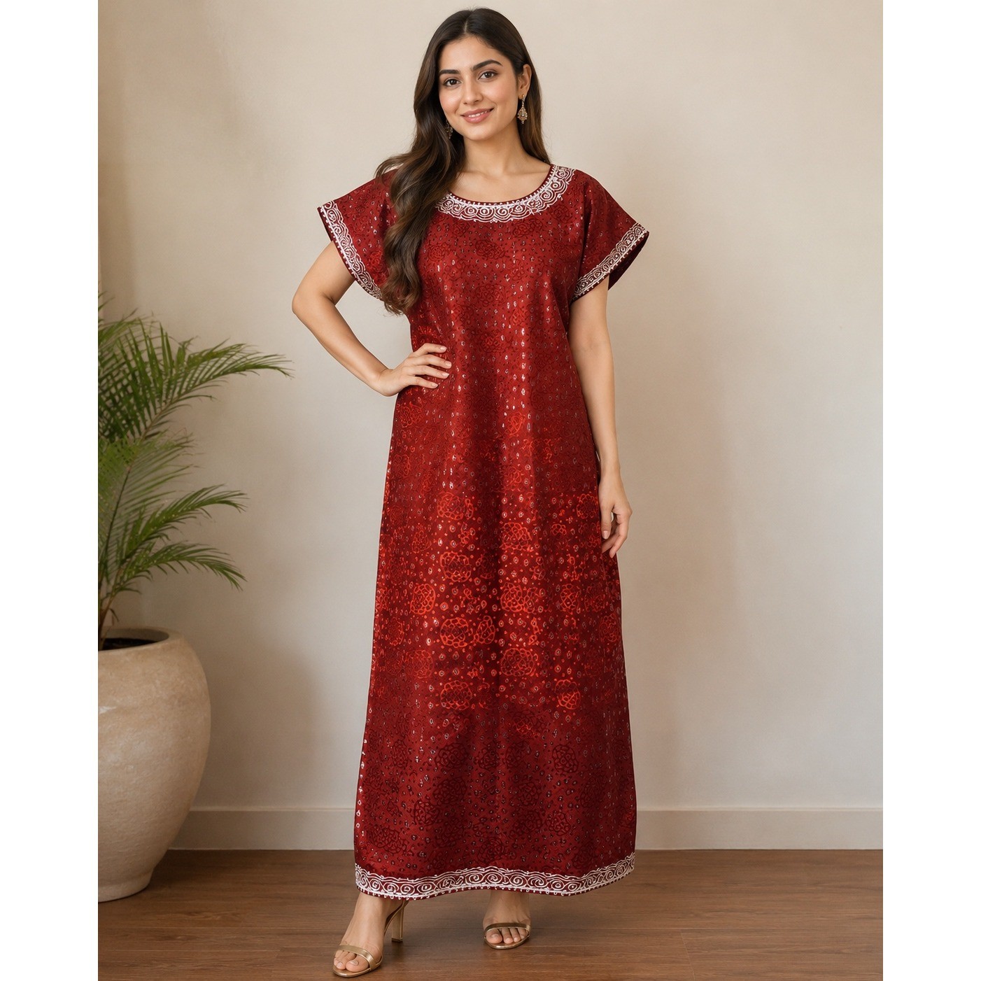 Rima Vintage Pakistani Metallic Jacquard Embroidered Tunic Dress Kurta Small