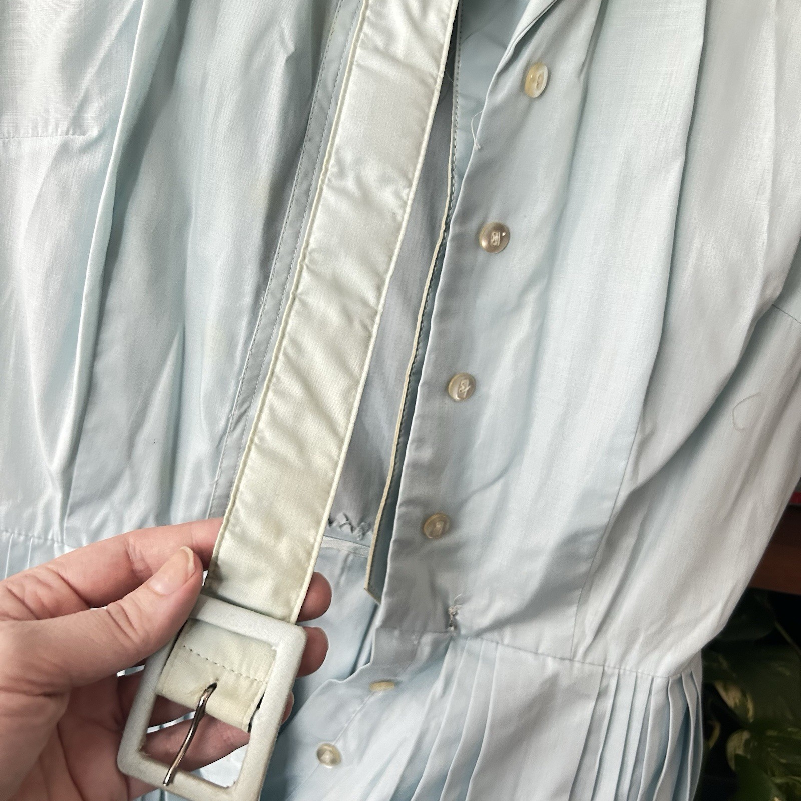 Vintage Light Blue Pleated Belted Dress by Westbury Fashions
