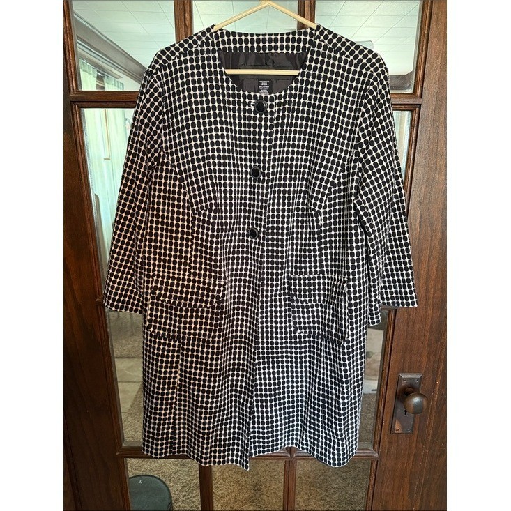 Apostrophe Black White Geometric Dot Print Coat Plus Size 16-18W Mod Retro 60’s