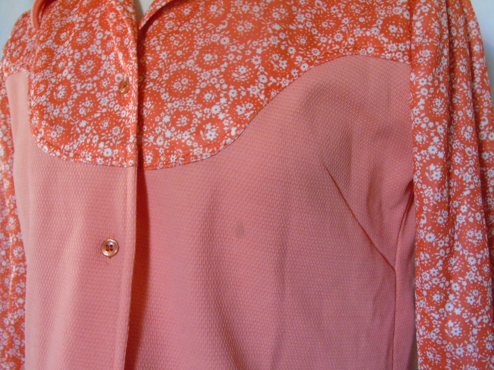 Vtg Polyester Orange Top Shirt Blouse Hand Made Western Look Size Sm Med #4