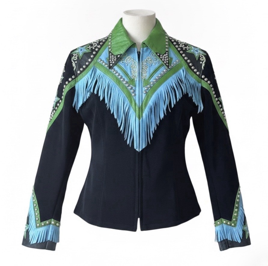 Vintage Custom Western Rodeo Queen Fringe Leather Studded Show Jacket M