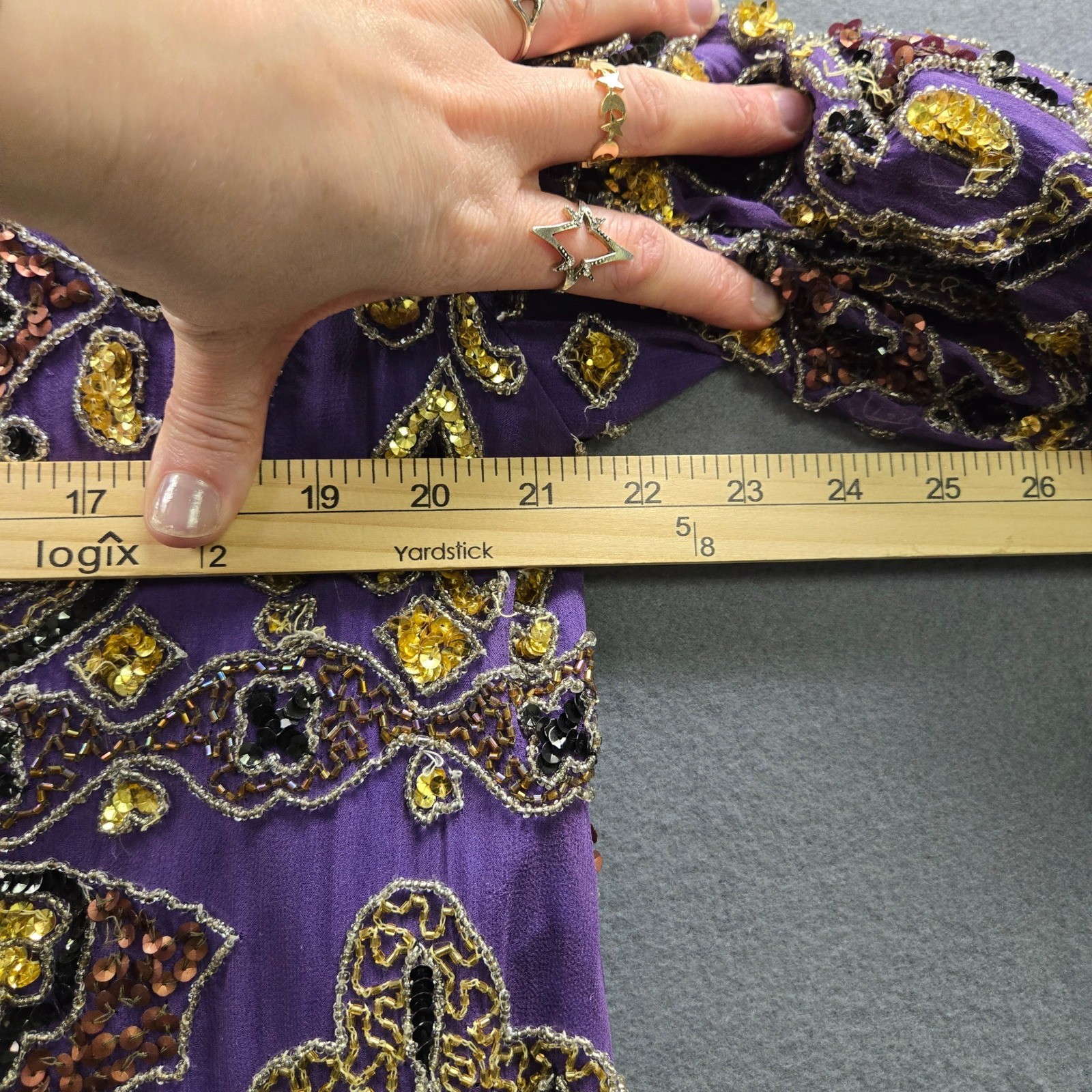 Vintage Beaded Silk Jacket Maximalist XL Purple Sequin Open Festival Art Deco