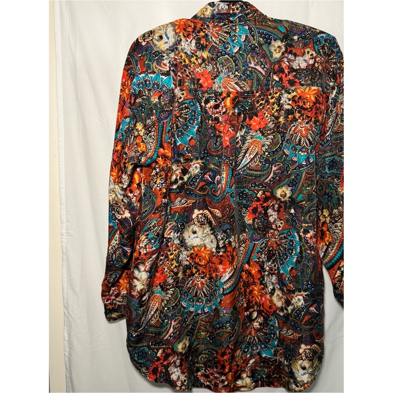 VTG Jane Ashley 100% Silk Paisley Floral Button Down Blouse Tunic M