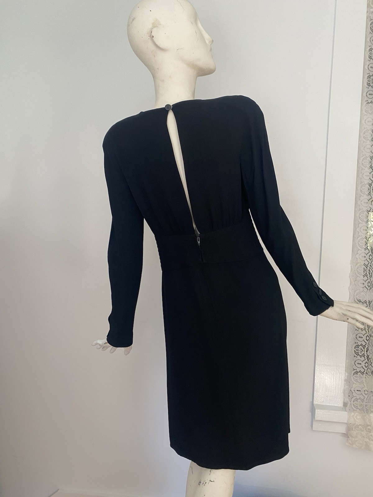Vintage Sonia Rykiel Black Dress 80s LBD Designer France Long Sleeve Crepe