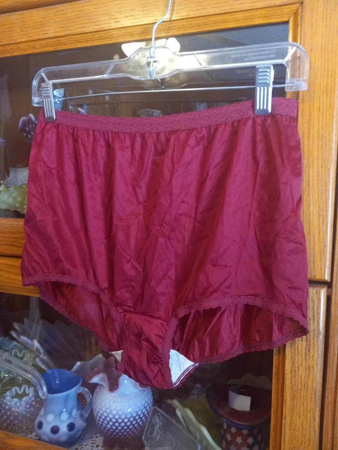 Vintage Sylray Burgundy Wine Nylon 13-19 Panty Panties Granny 8 Lace Trim