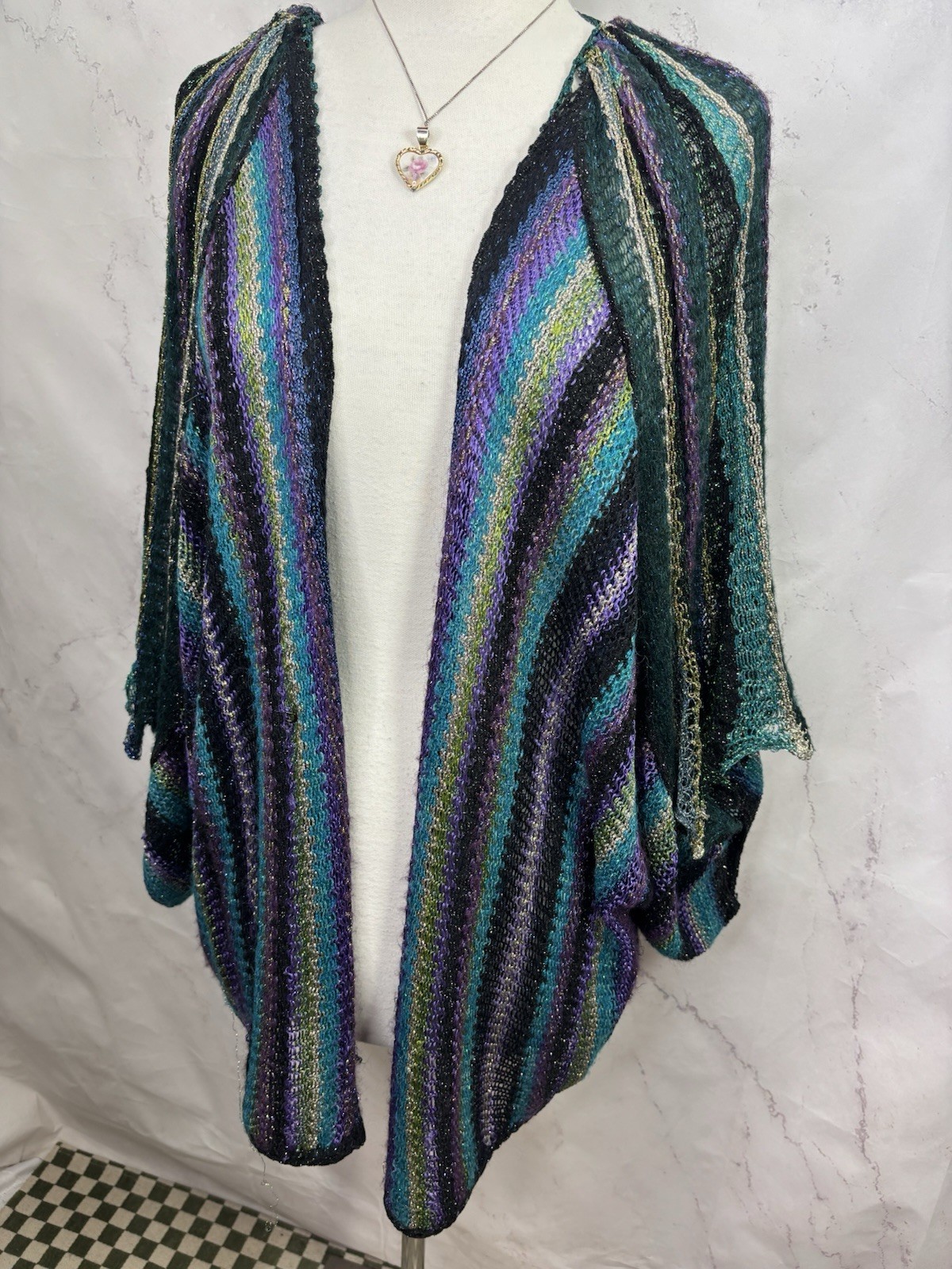 Vtg Mali Firenze Metallic Knit Cardigan Slouchy Duster Kimono Shrug Whimsigoth