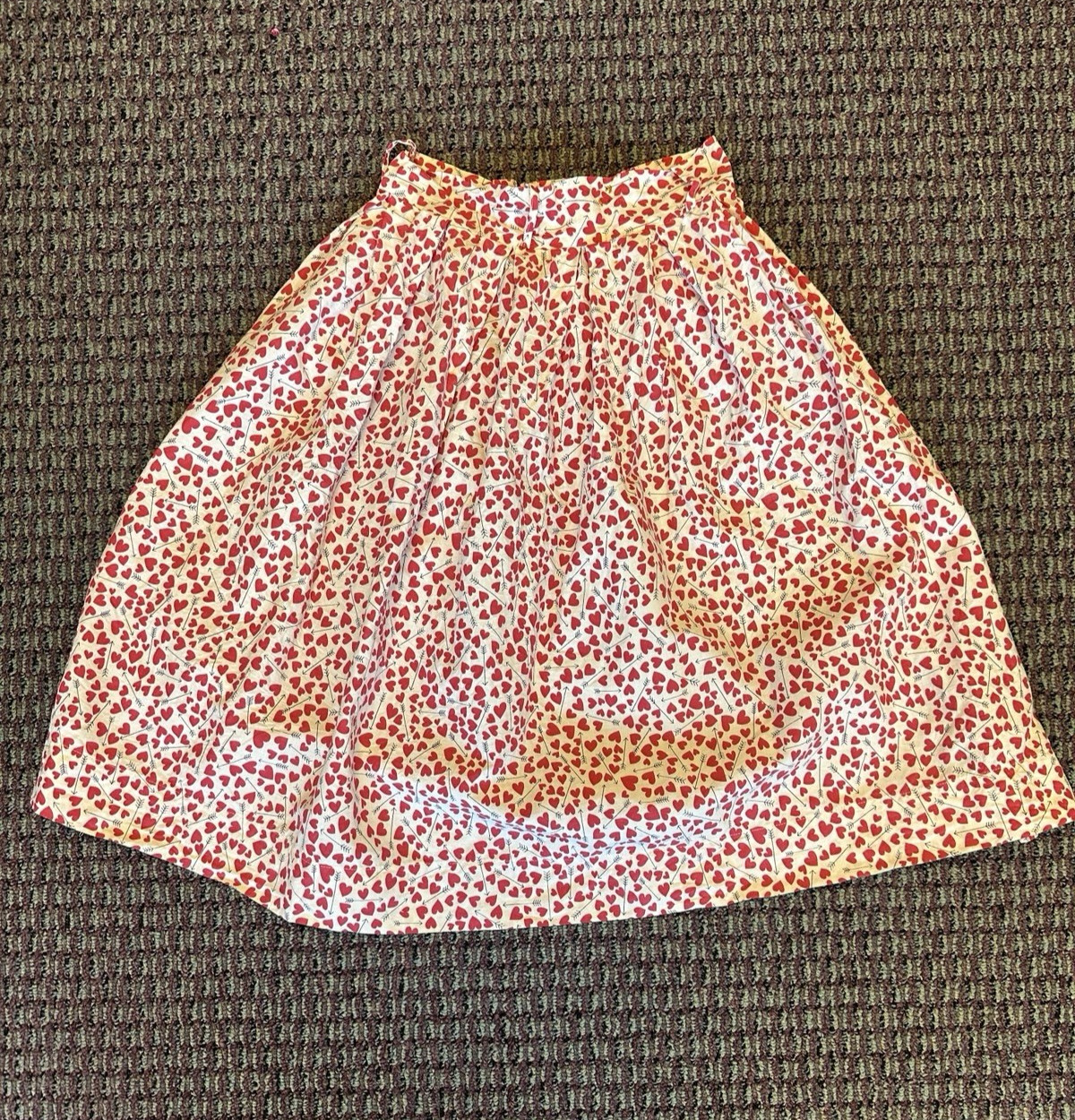 Vintage 40s 50s Novelty Print Circle Skirt Hearts Valentine’s Day Red White XXS