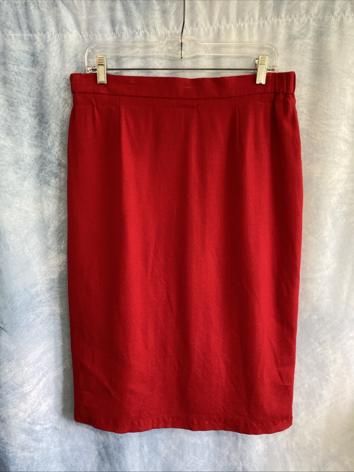 Vtg 80s 90s Red Wool Blend Pencil Skirt Lined Handmade Midi Career Fits Like Lg