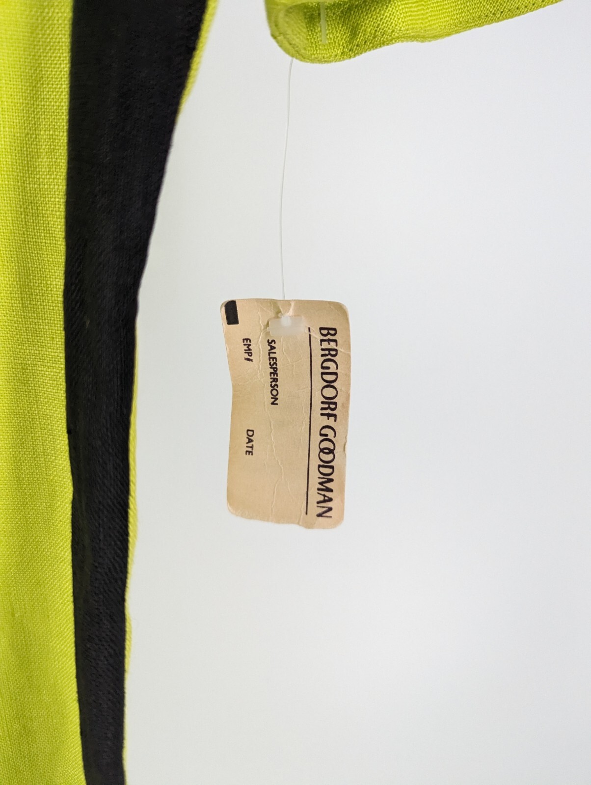 YEOHLEE Vtg 80s Bergdorf Goodman Dayglo Neon Yellow Black Linen Power Dress NWT