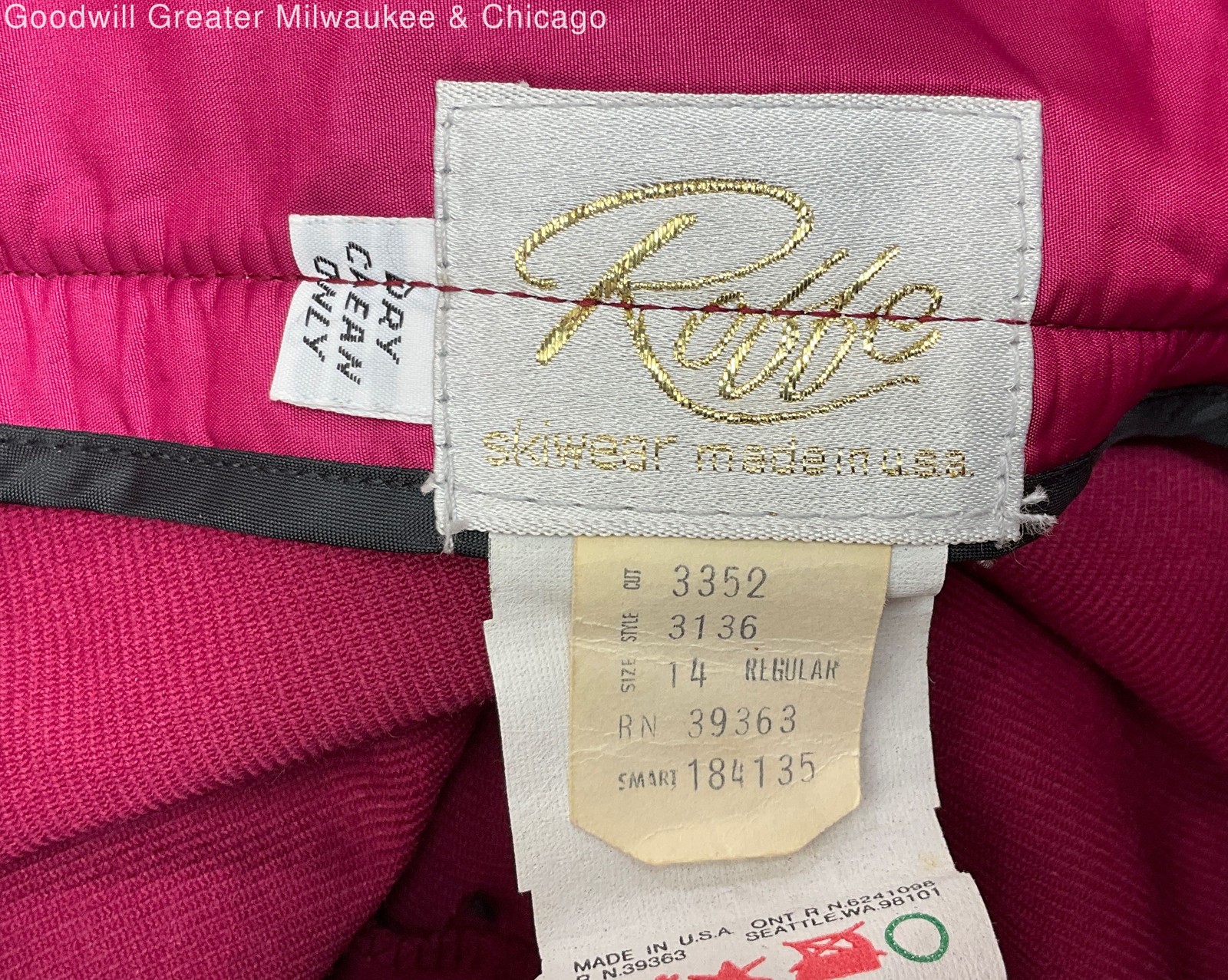 Women’s Vintage 80s ROFFE Skiwear Pants Magenta Size 14