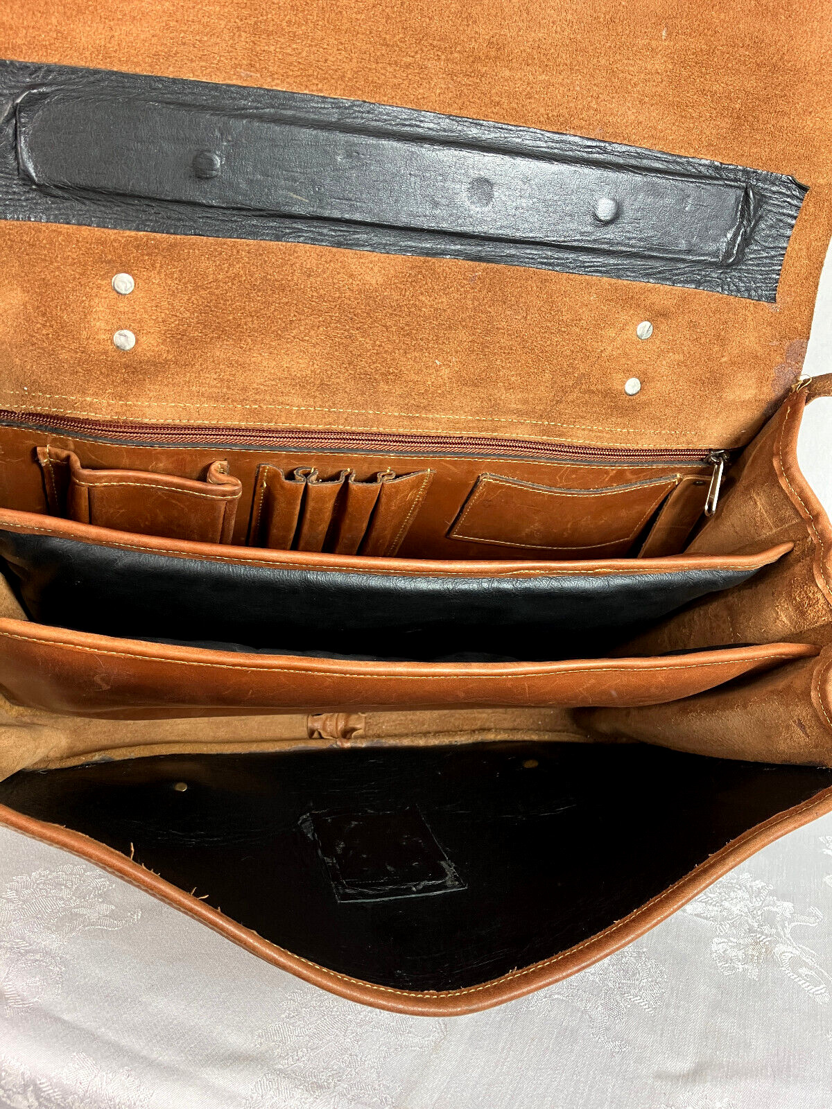 Vintage Custom Hide Vachetta Classic Book Bag Briefcase 3 Compartment 1945 Army