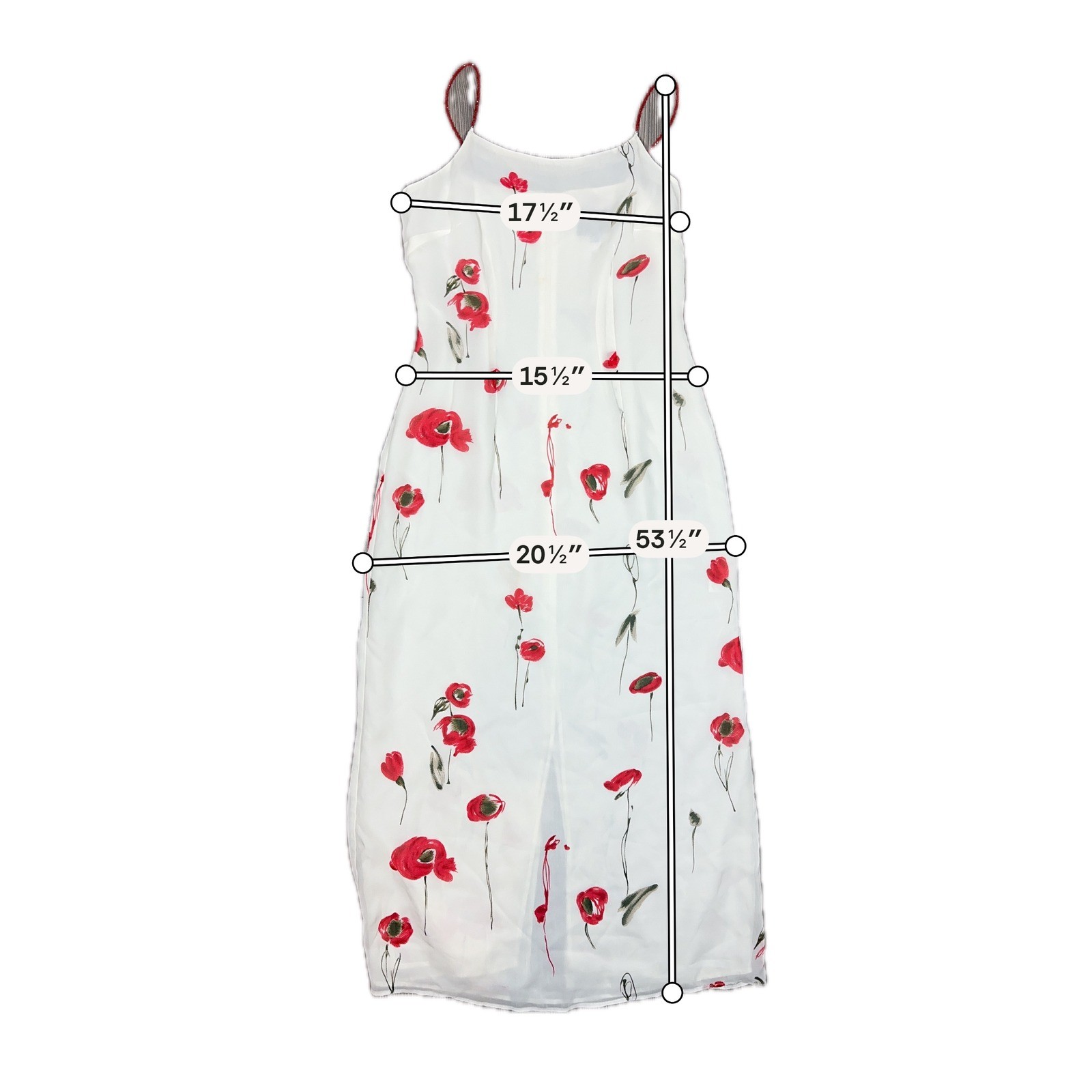 Vintage Y2K White Dress w/ Red Poppy Floral Design & Beaded Straps – SIZE 10