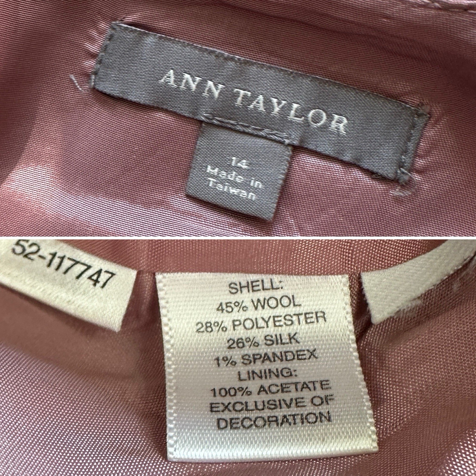 Vintage Ann Taylor Purple Wool Silk Blend Tweed Skirt Velvet Bow Women’s Size 14