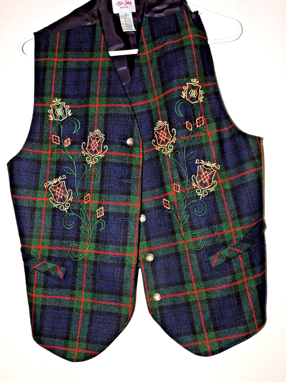 Vintage Tan Jay Petite Multicolor plaid Wool/acrylic/poly Vest Women’s Size 12