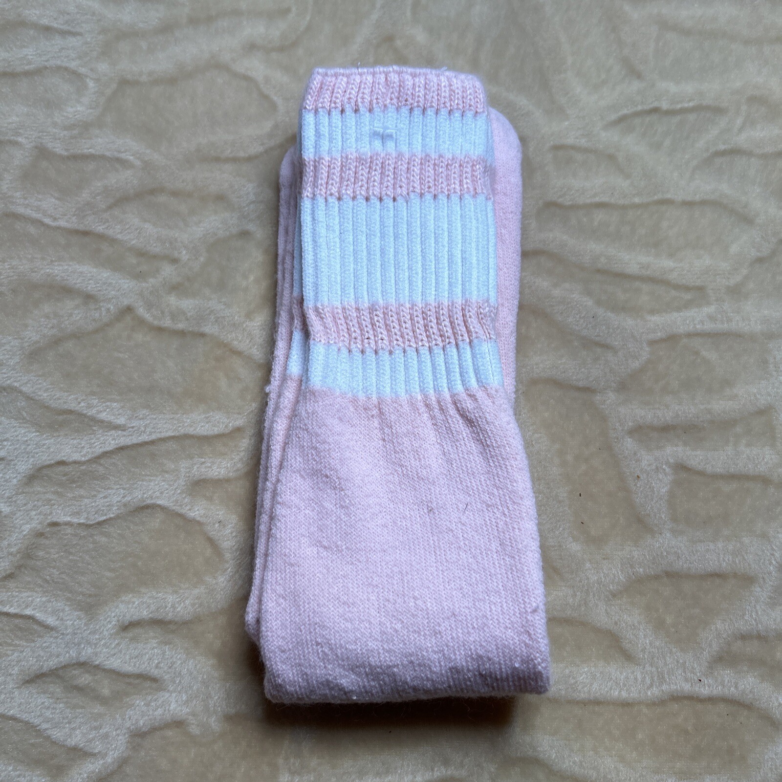 VTG Thrifty Mate Socks White Striped 9-11 Acrylic Tube NOS 80s Irregulars Pink