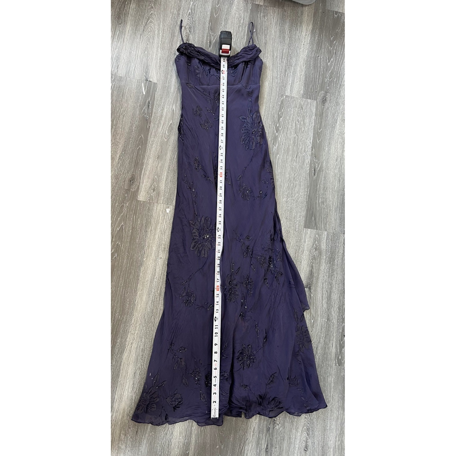 Vintage Martha Lynn Purple Beaded Embroidered Silk Mesh Slip Maxi Gown Dress 6