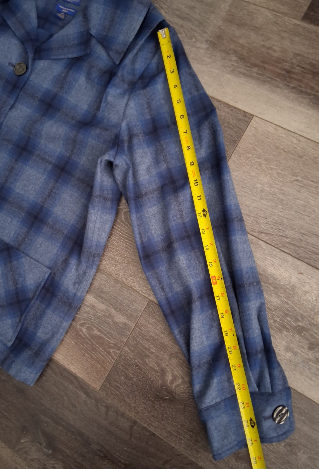 Vintage Pendleton 49ers Wool Tartan Plaid Shirt Jacket Blue Grey Womans Size XL