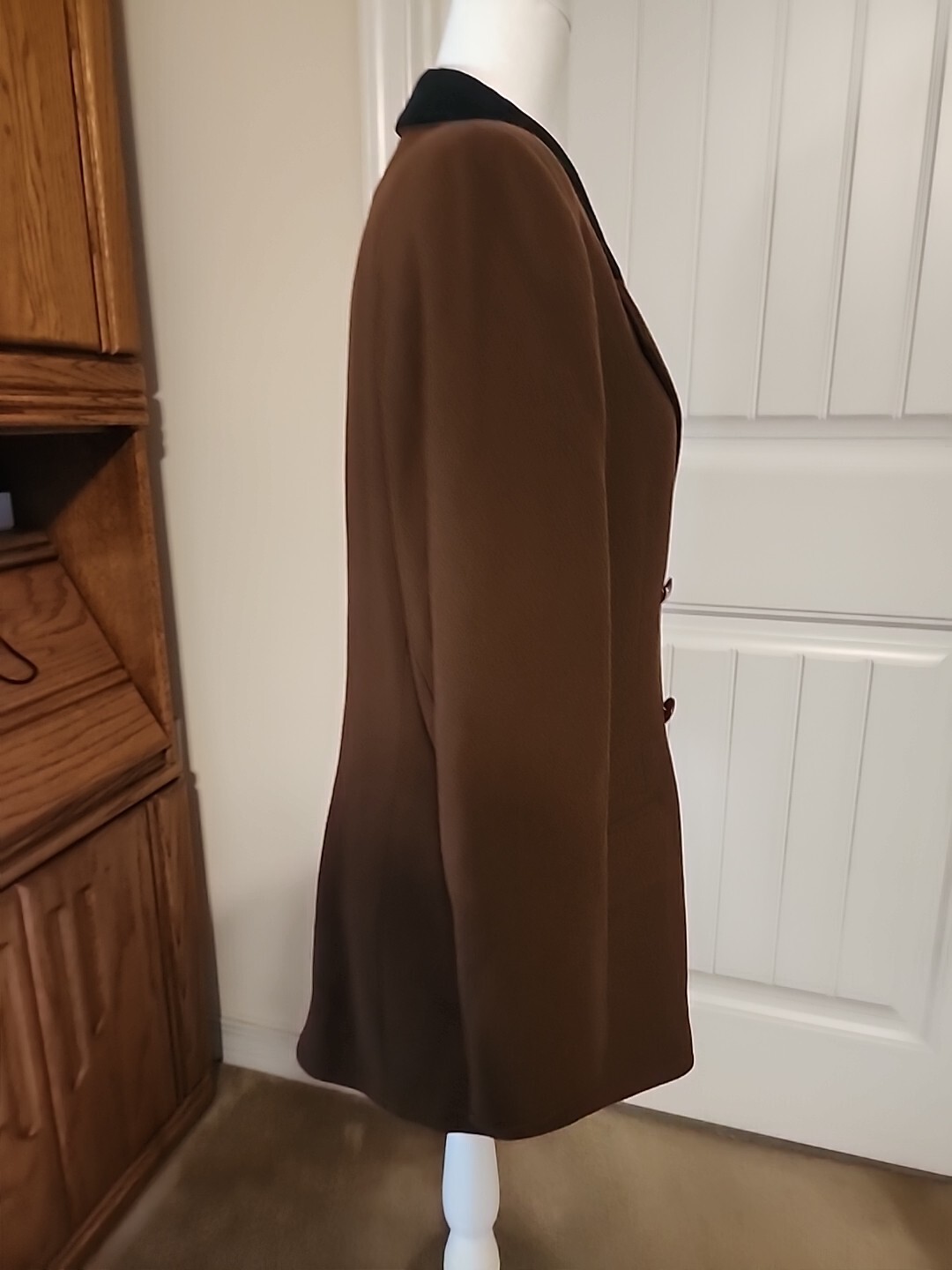 Vtg Oleg Cassini Brown Blazer With Black Velour Trim And Skirt Set Size 10
