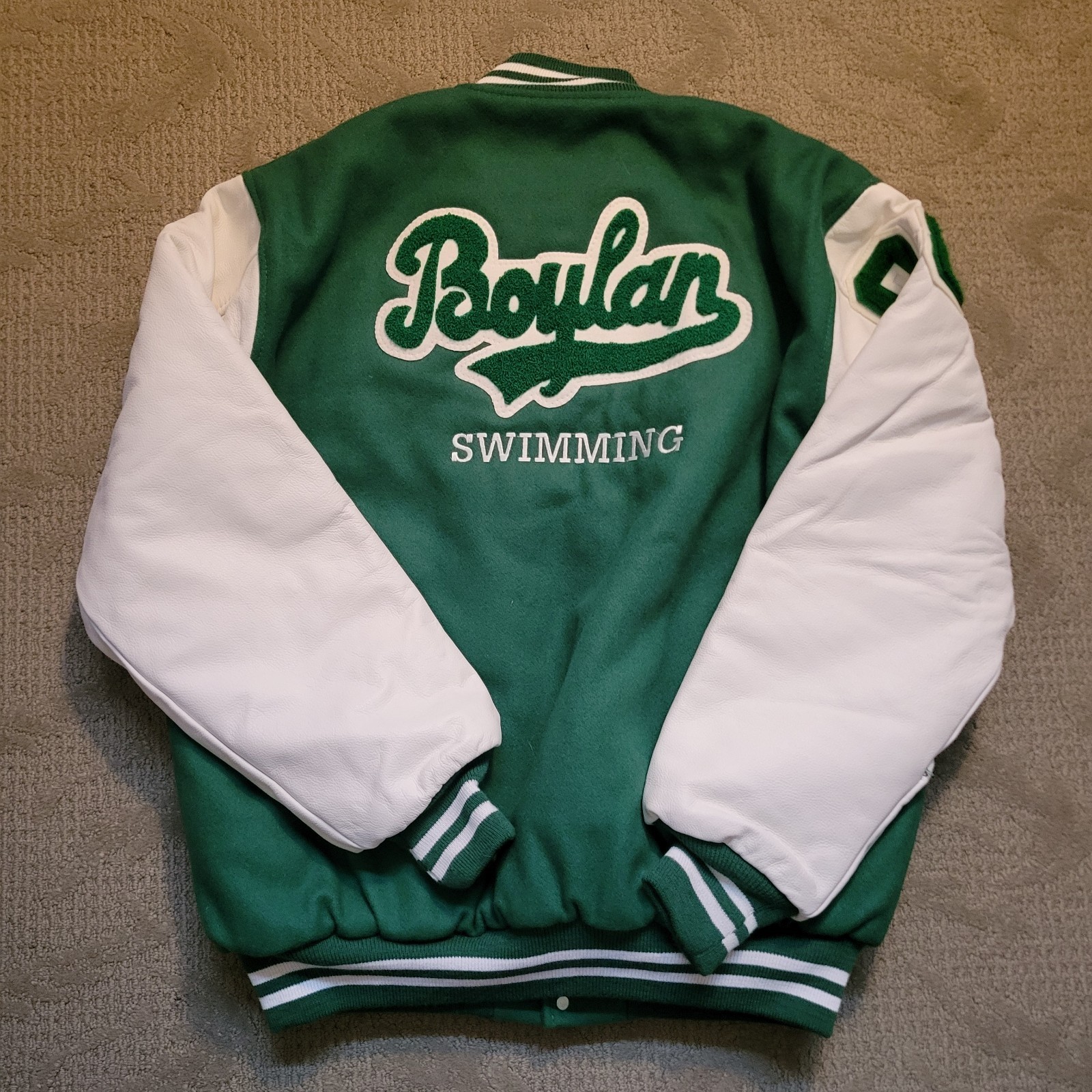 Vintage Y2K Boylan High School Swimming ~ Wool & Leather Varsity Jacket XL Long