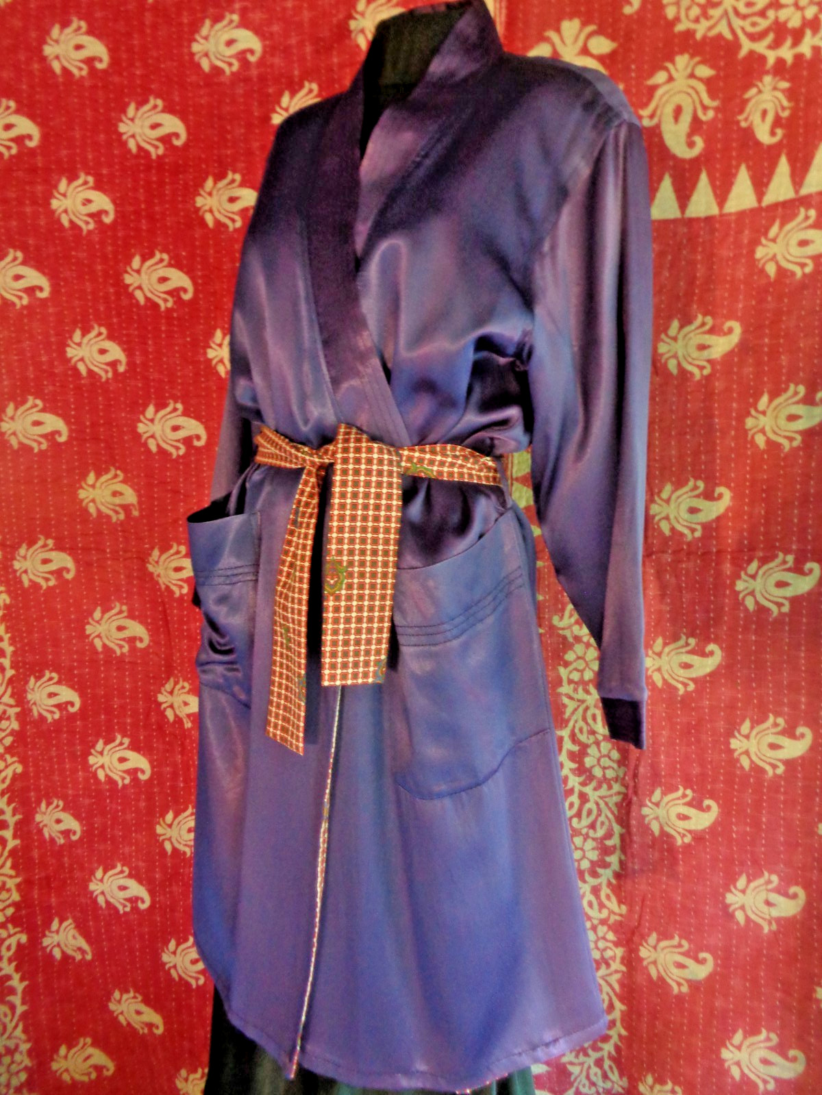 Vintage kimono coat Purple lined with belt
