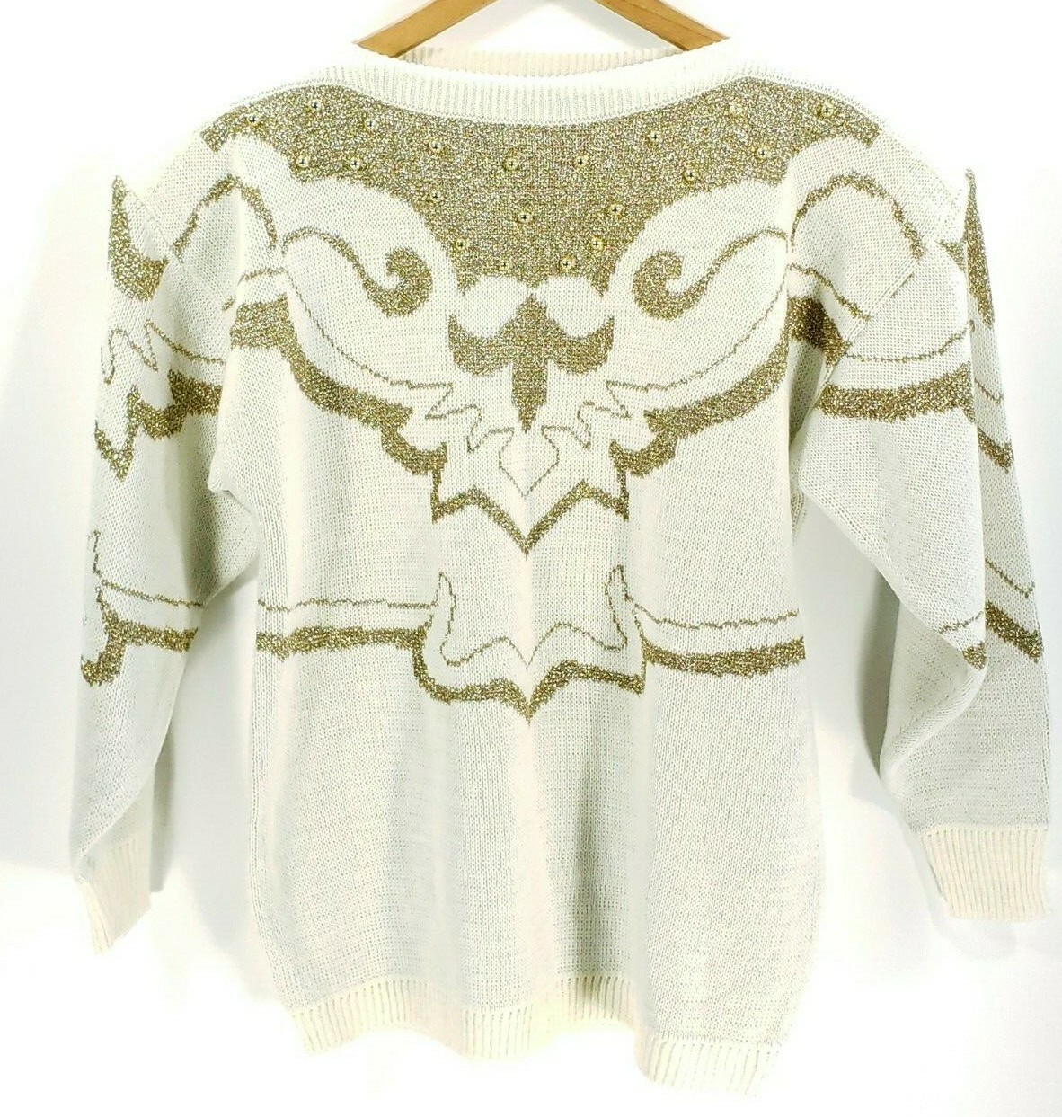 Vintage Maurada Sweater Women’s Large Cream Gold Design Retro Pullover