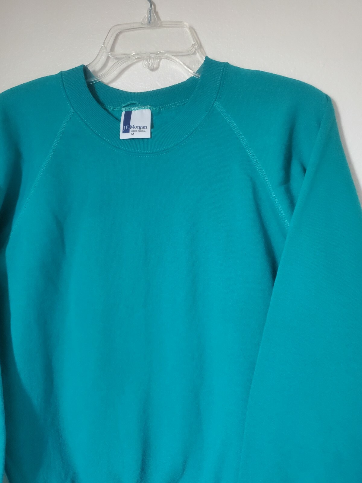 Vintage J.E. Morgan plain Teal blue green M cotton crew neck sweatshirt