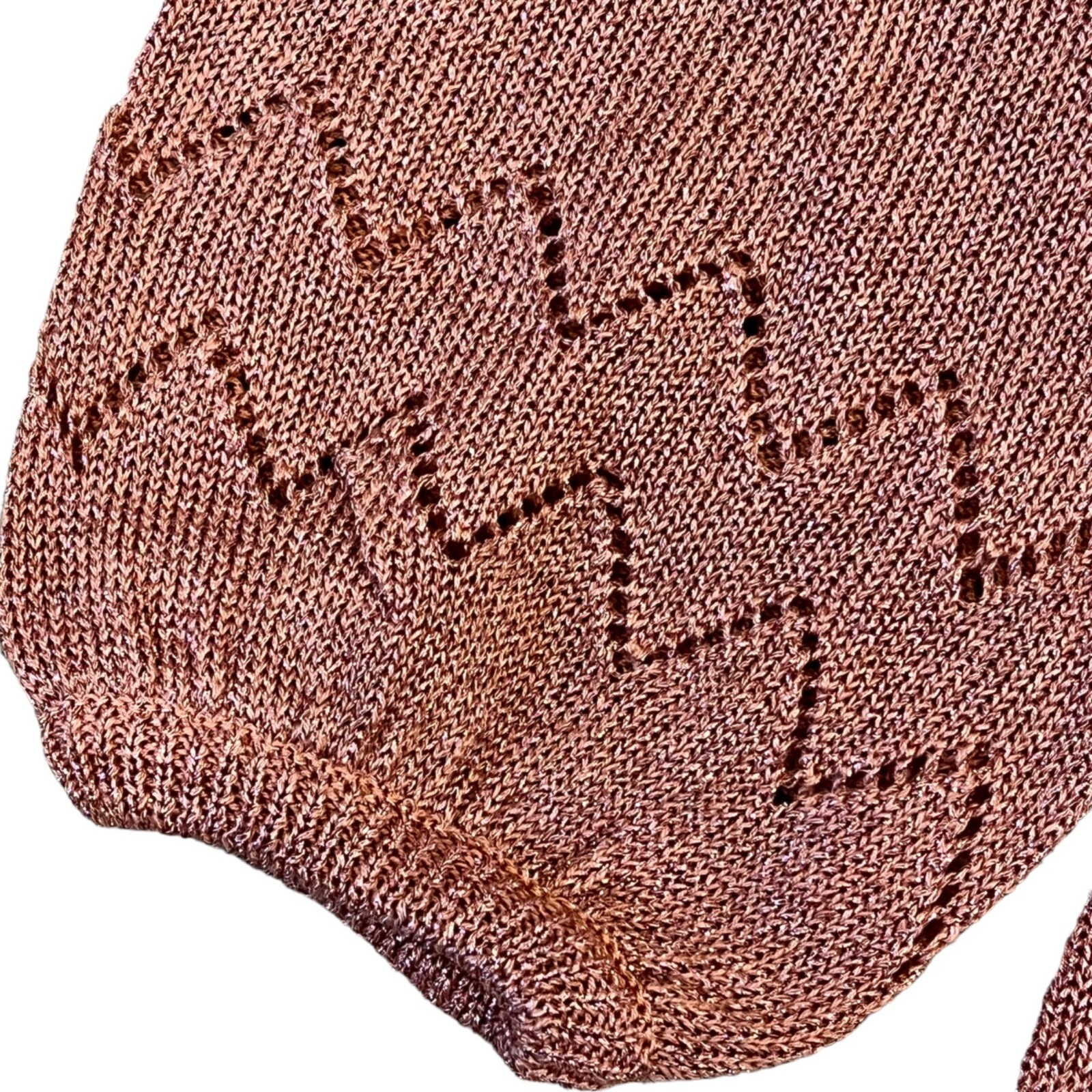 Wenjilli 70s Rose Pink Maxi Metallic Knit Wiggle Dress Balloon Long Sleeve 7/8