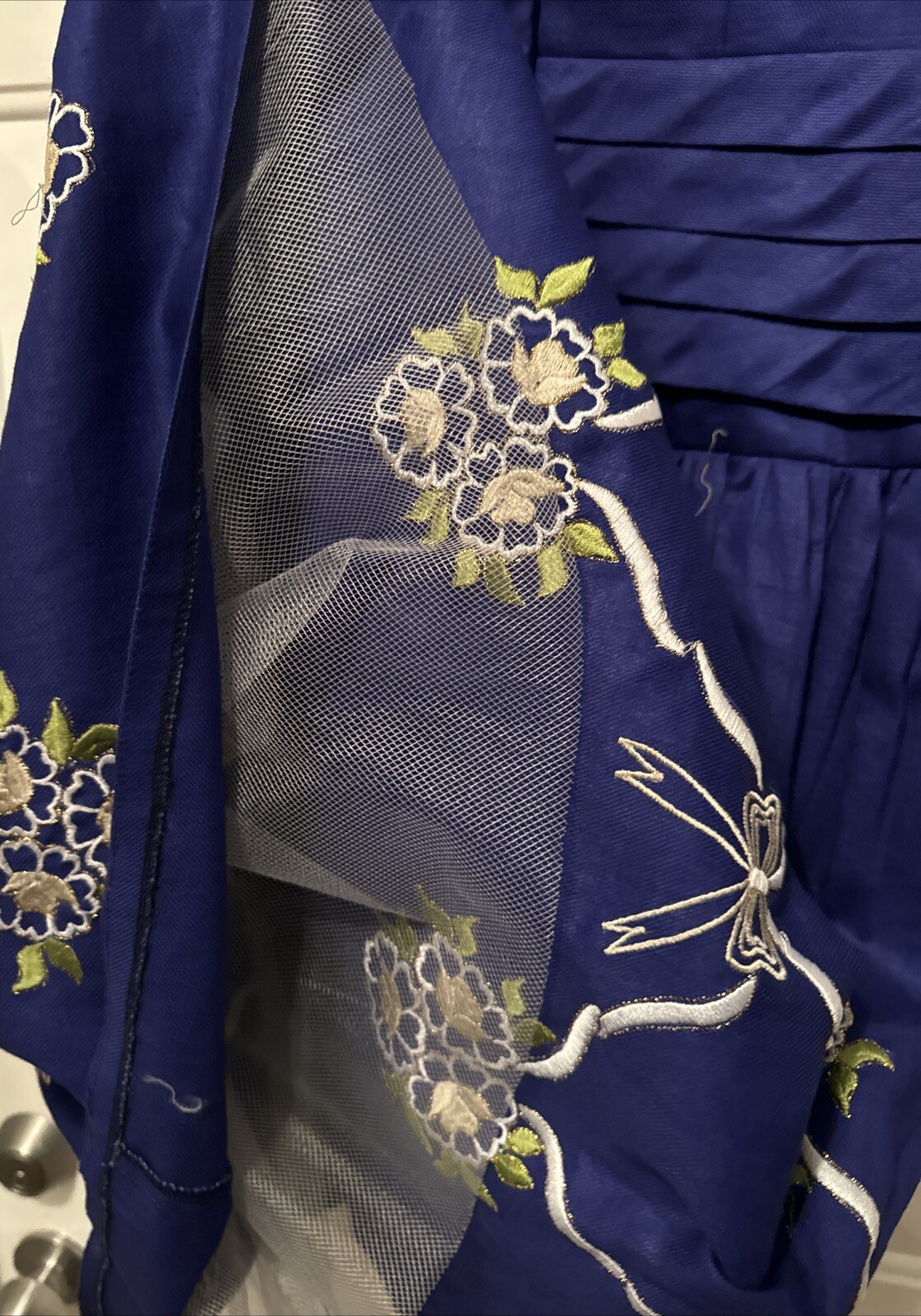 VTG Made Exclusively For Tesoro’s Philippines Embroidered Lines Blue Dress 10