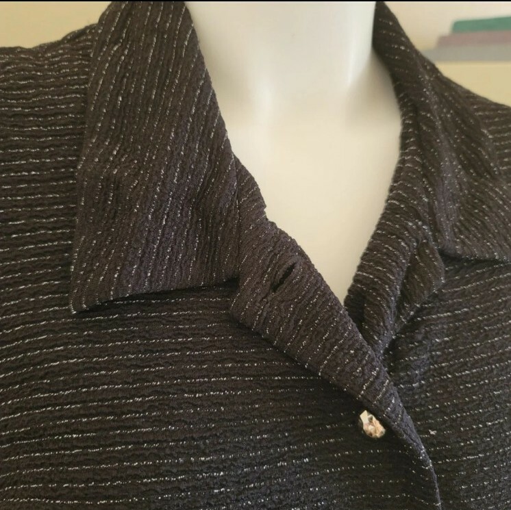 Miss Dorby Womens Small Button Up Top Black Shimmer Diva Glam Vintage