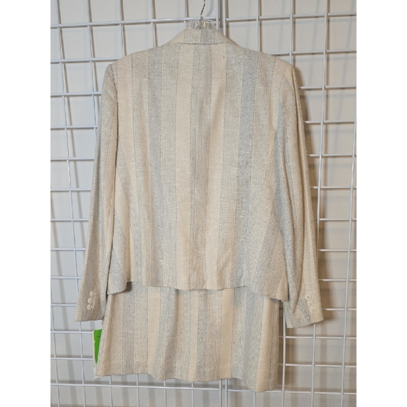 ROYCE LTD NY Vintage Cream and Light Gray Blue Striped Skirt Suit Set 10 NWT