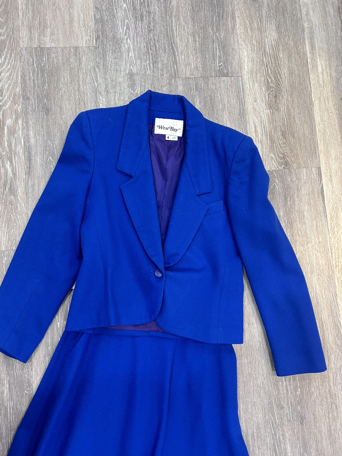 AMAZING Vtg 1960s West Bay Blue 100% Pure Wool Blend 2 PC SKIRT SUIT Sz 4