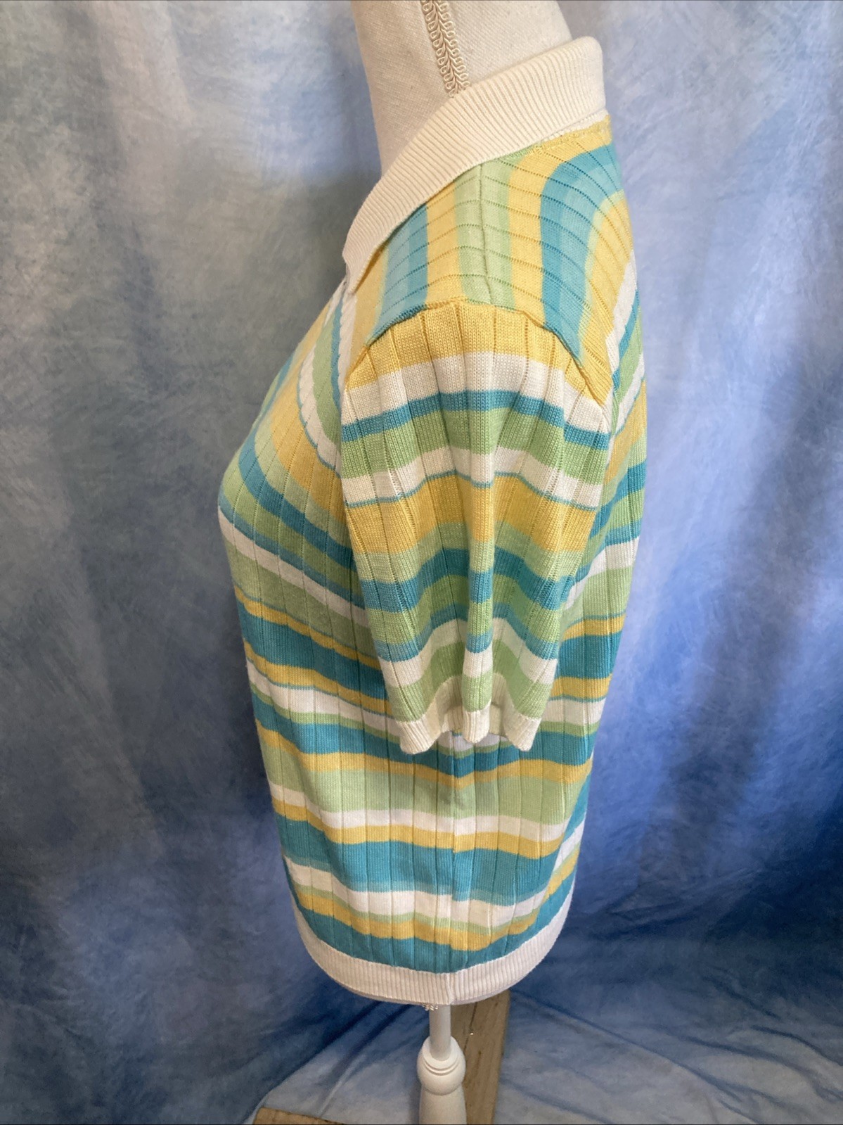 Vtg 80s 90s Alfred Dunner Striped Knit Polo Top USA Made Coastal Grandma Pastel
