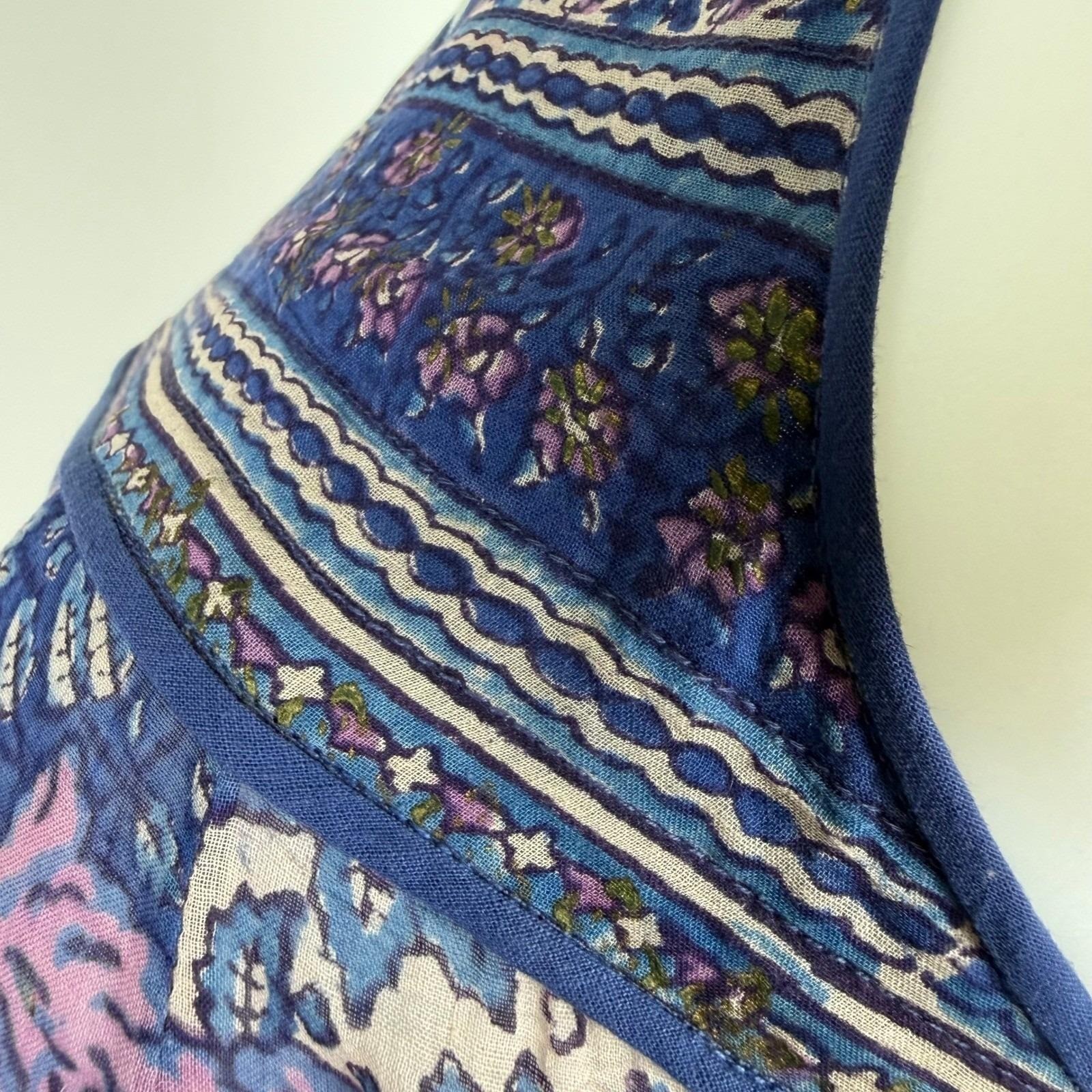 Vintage 70s Phool Indian Block Print Bib Midi Sleeveless Hippie Boho Cotton XS