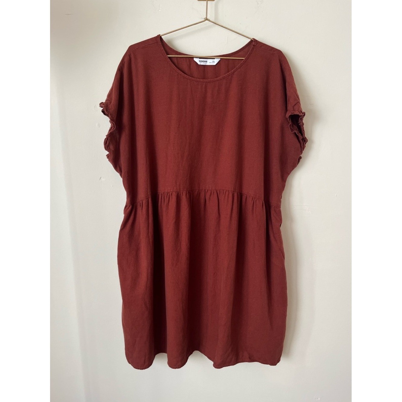 Sonoma Rust linen summer Cottagecore Short Sleeve Mini Dress XXL