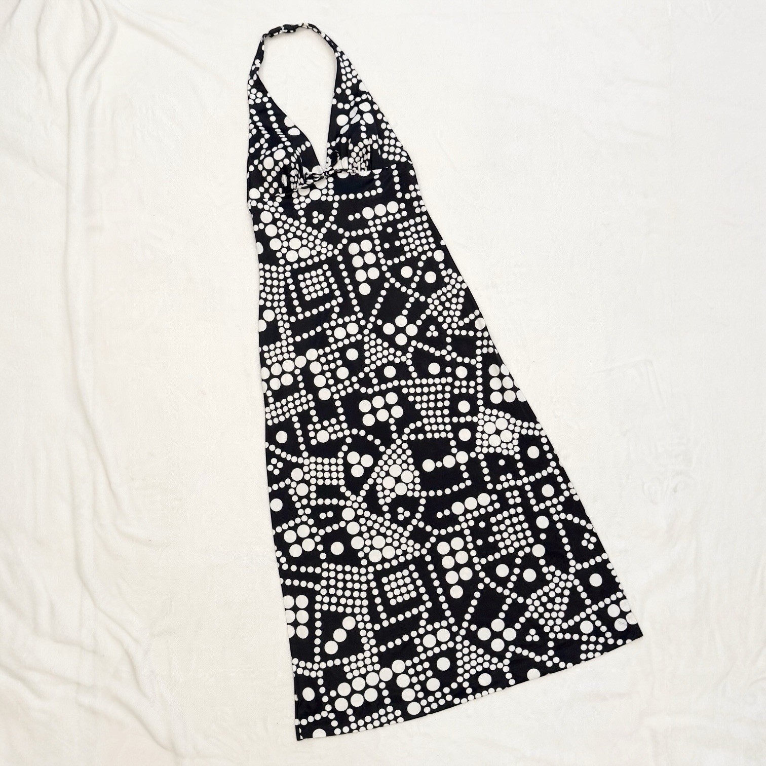Vintage Catalina California Black White Op Art Mod Halter Swim 60s Maxi Dress
