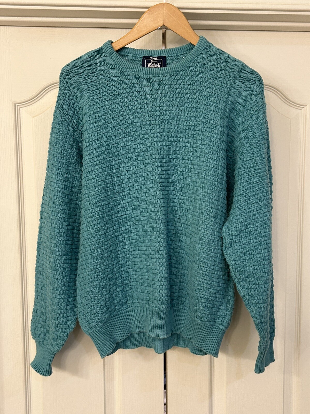 VTG 80’s Made In USA Woolrich Women’s Cotton Knit Sweater Basket Weave Crew neck