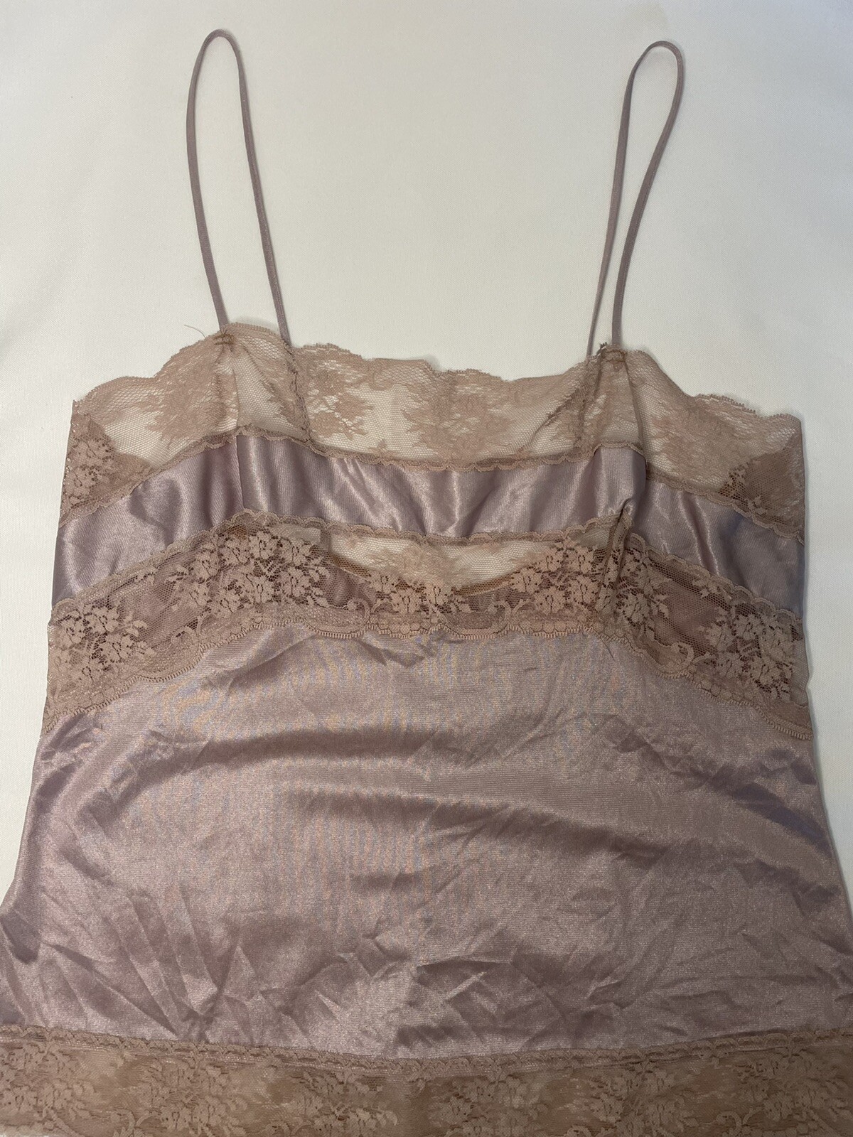Vintage Pink Camisole Tank Top Lace Spaghetti straps Cami 70s Size Large Nylon