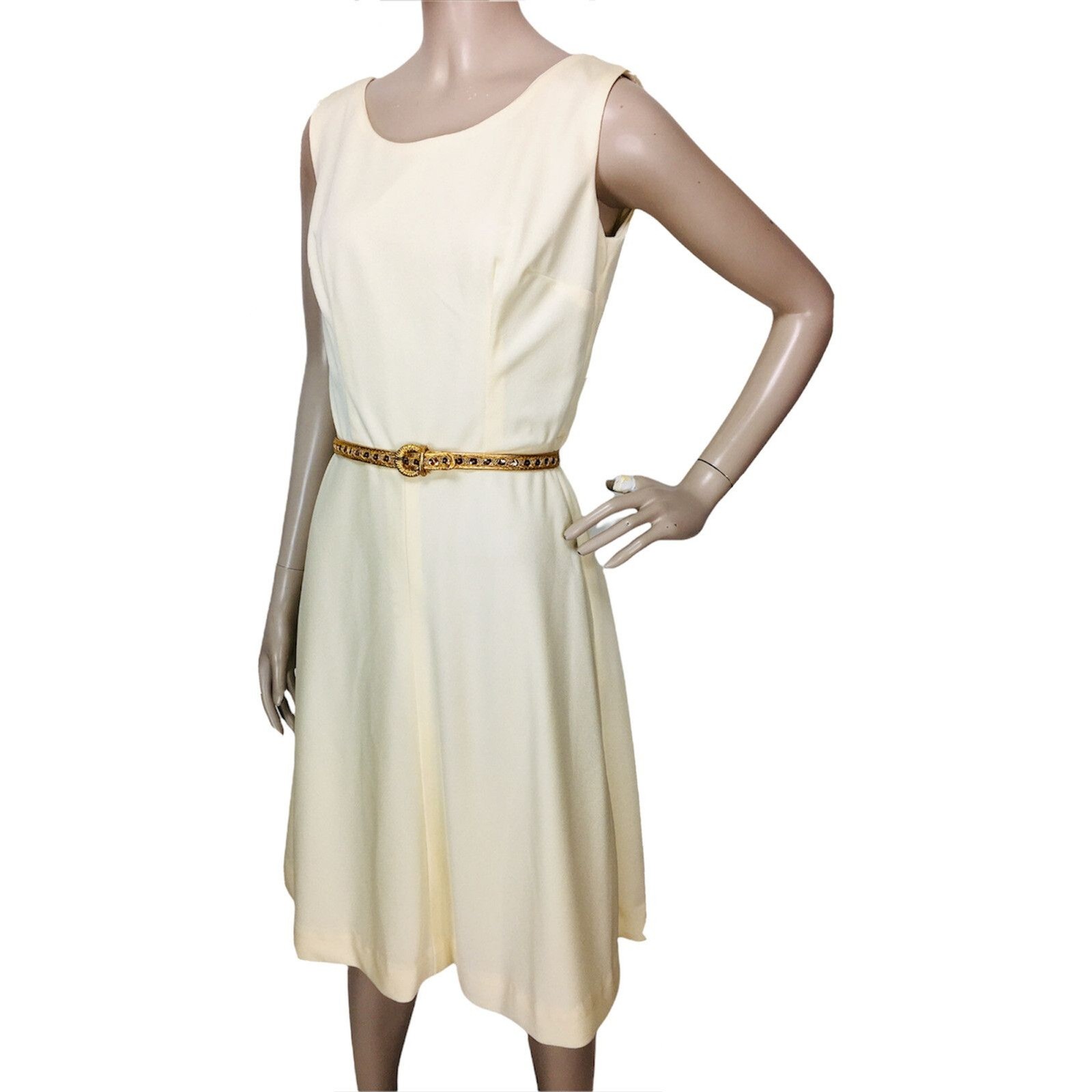Vintage 60s Ivory & Gold Belted Dress Bolero Jacket Head Scarf 4 Piece Set