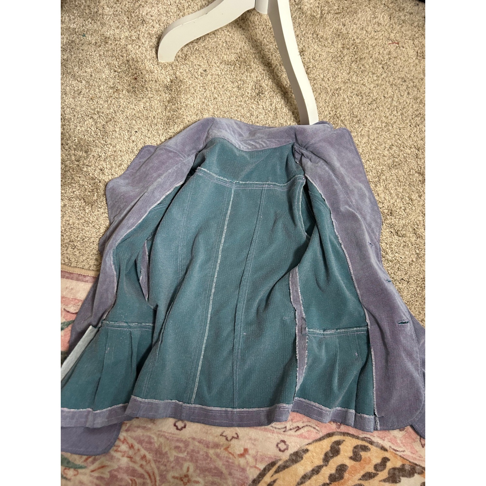 Y2K VTG Corduroy Peplum Blazer Textured Button Down Jacket Purple Preppy