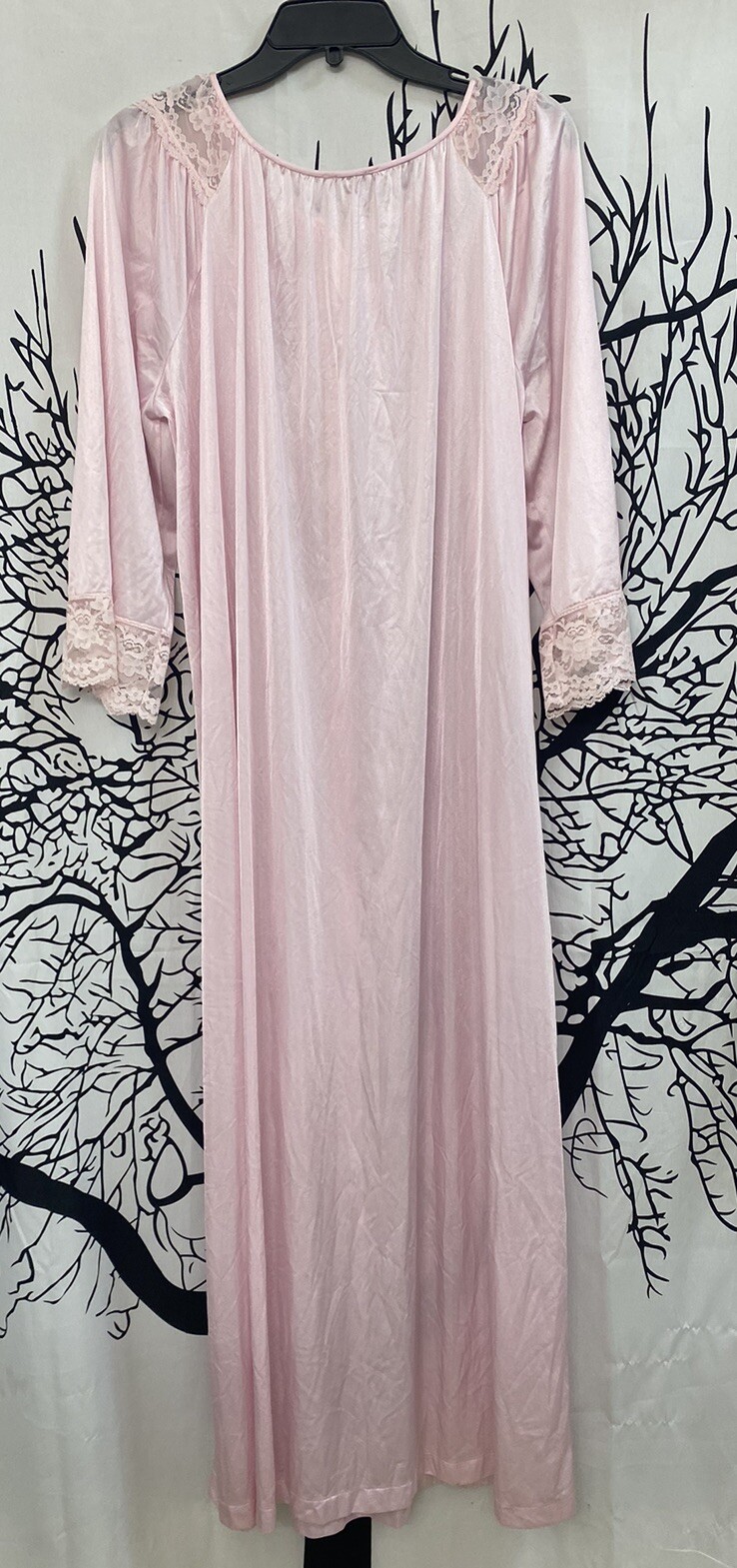 Vintage Gilead Nylon Baby Pink Lace Button Front Robe Pocket USA Large