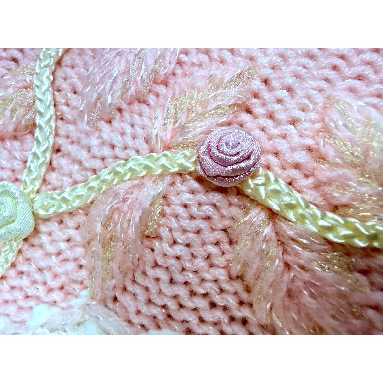 VTG Jaclyn Smith Size S Pastel Fairy Kei Sweater Pearl Rosette Cottagecore