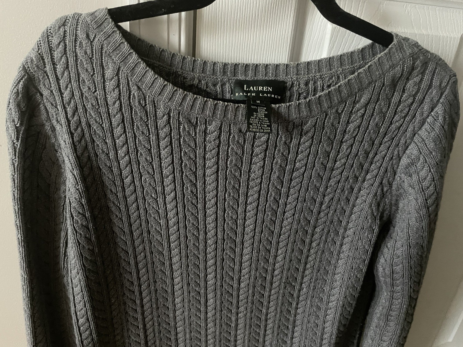 Used Ralph Lauren Cotton Cable Sweater Size M, Sophisticated Heather Dark Gray