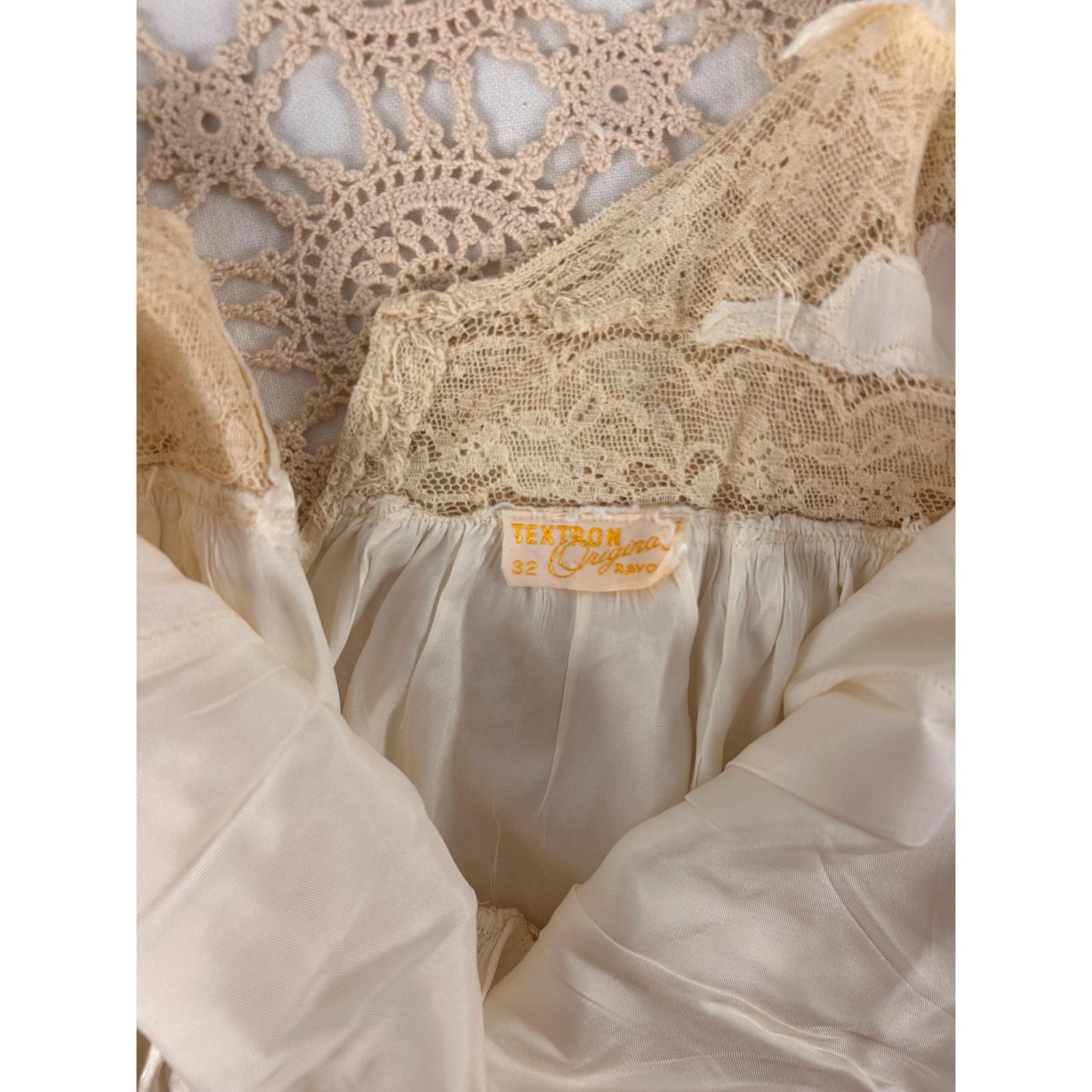 Vintage 1940s Textron Rayon Slip Dress | Cream Satin & Lace Lingerie