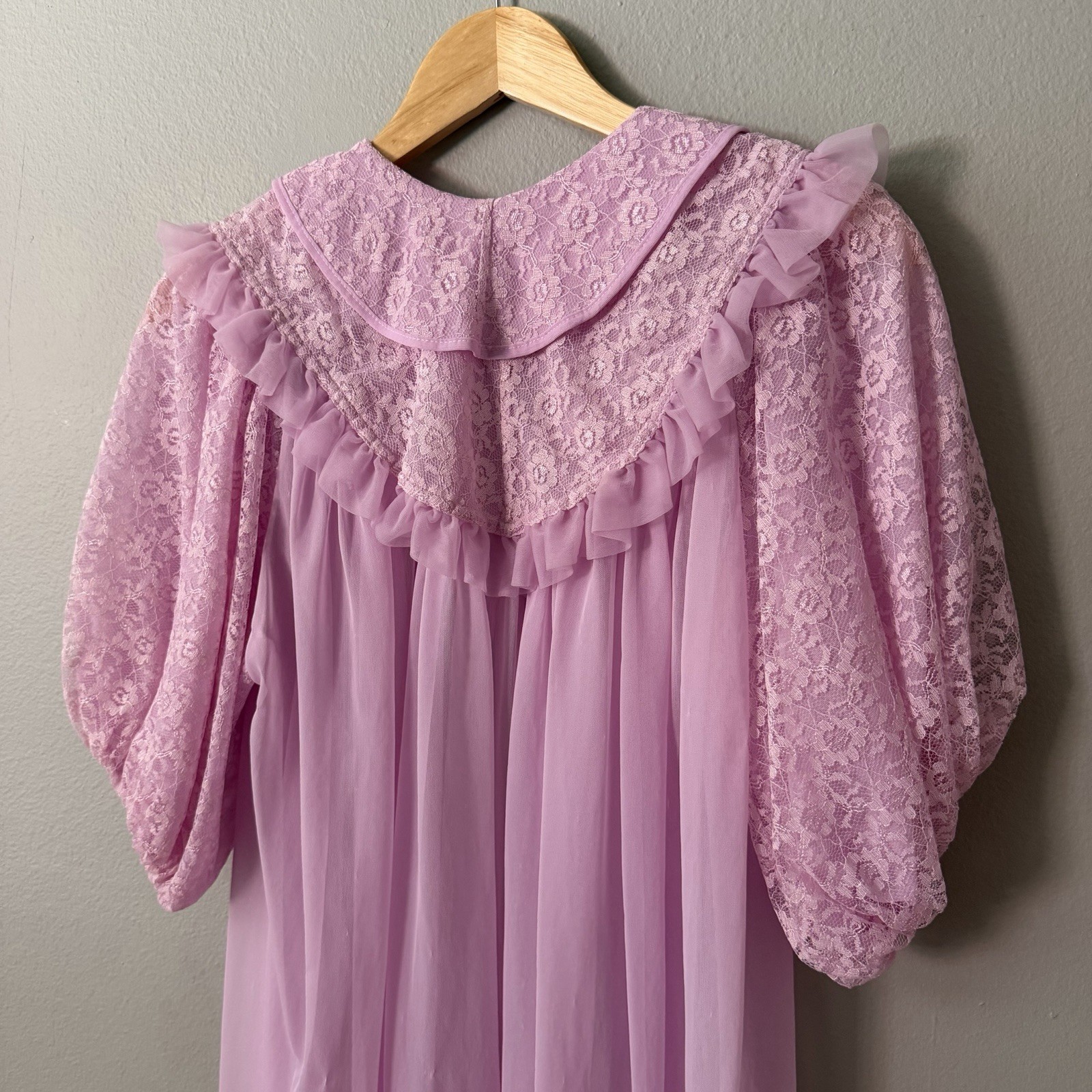 Vintage Pink Lace Ruffle Maxi Nightgown Dress Cottagecore Coquette