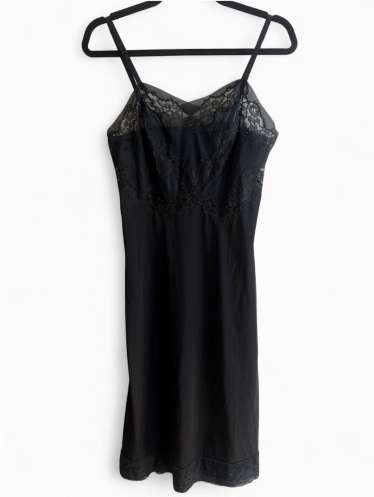 Schiaparelli Slimtite Vintage Mid Century Black Lace Slip Dress Nightie Intimate