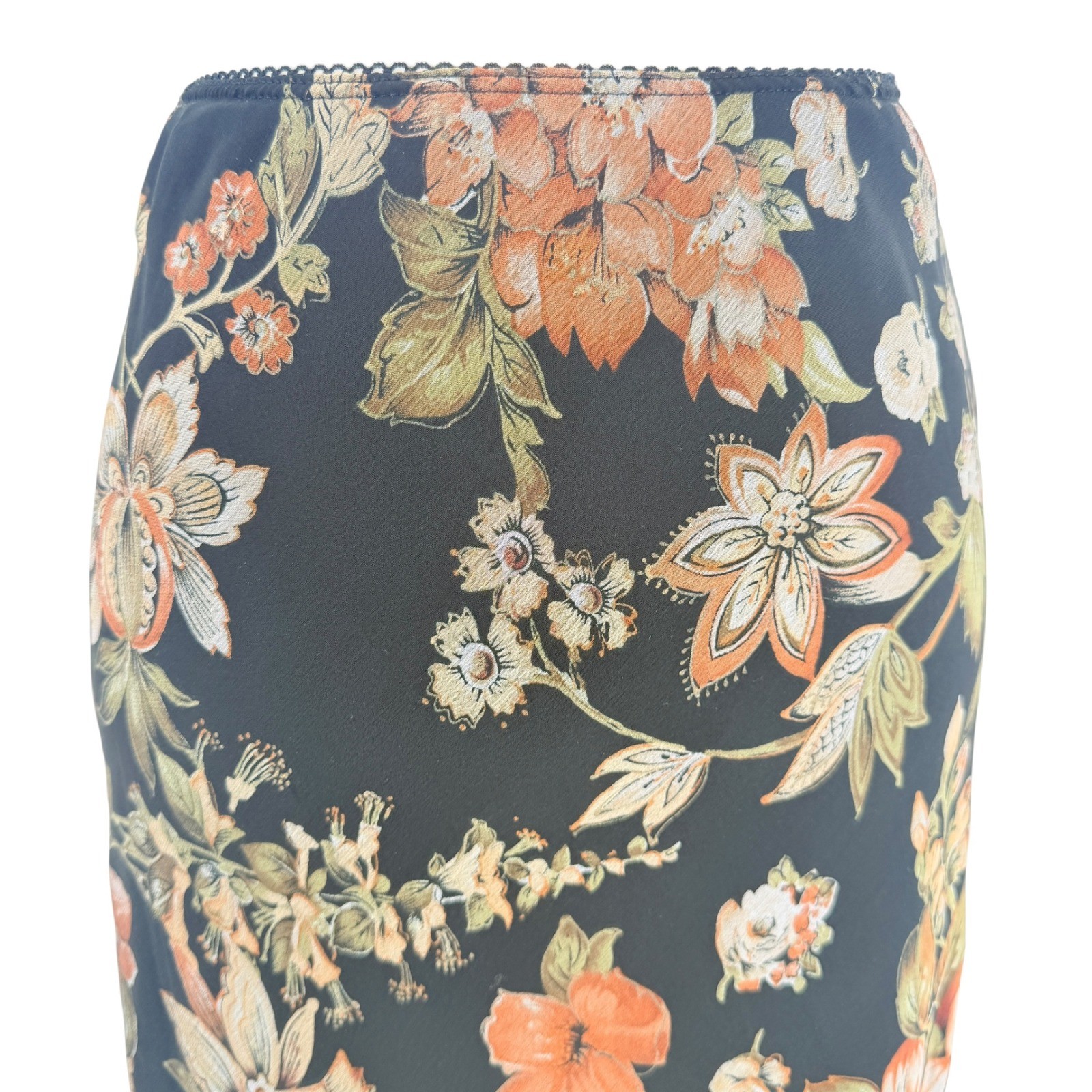 La Belle Mesh Pull On Black Floral Midi Skirt Women M Vintage 90s USA Lined