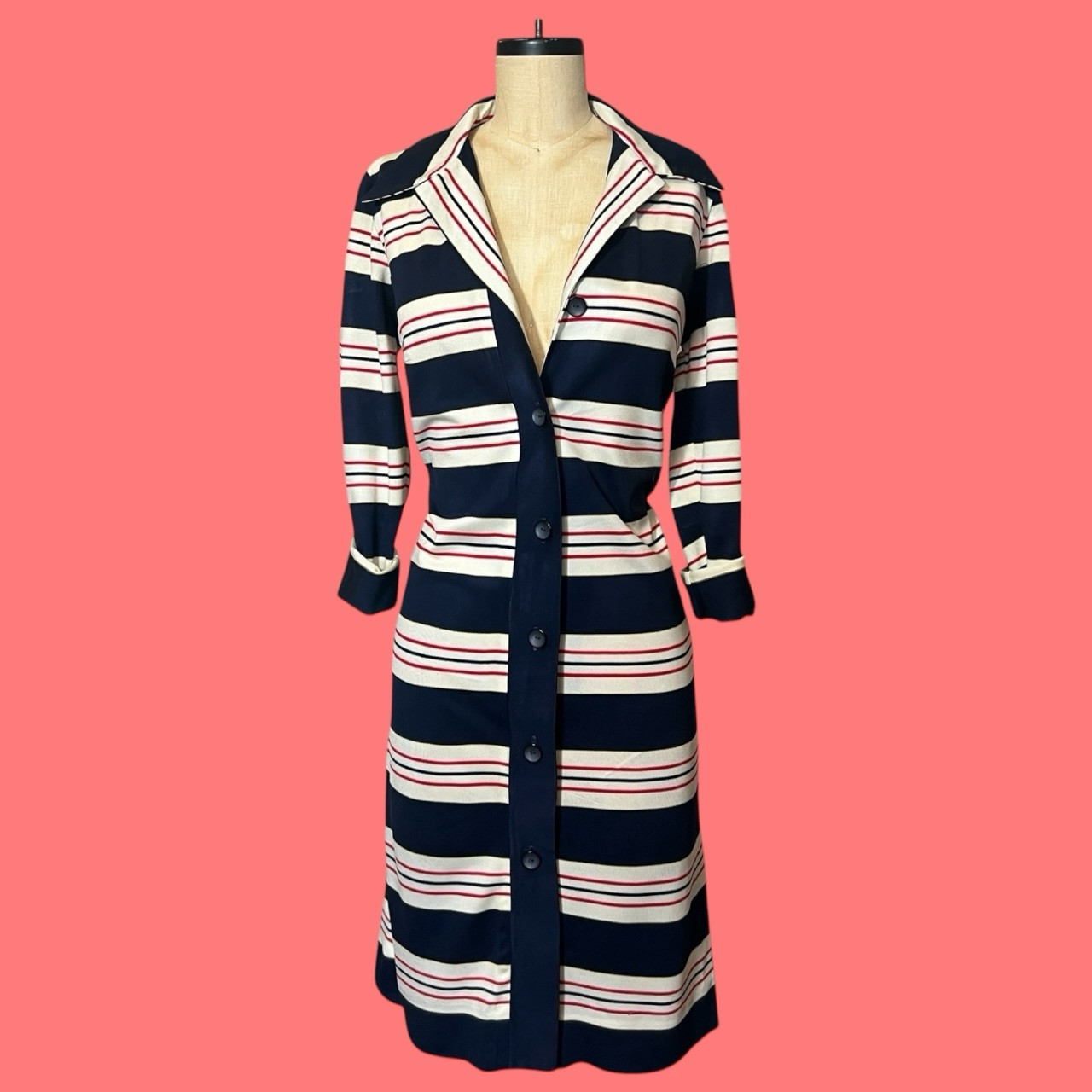 60s VINTAGE Serbin Striped Swingin Sixties Shift Shirt Dress Mod Scooter Girl