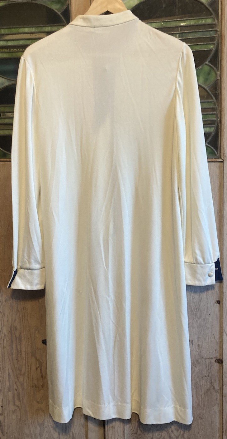 70s The Kollection Womens Shirt Dress Ivory Navy Trim Belt Loops *READ* – AS IS