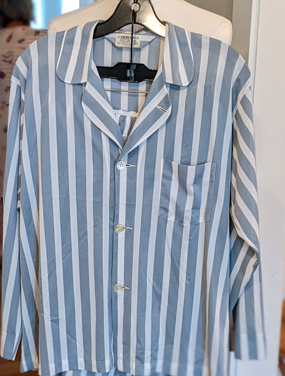Vintage Men’s Arrow Dectolene Nylon PJ’s Blue & White Stripe Size M